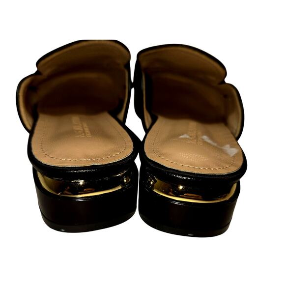 Shoes 8 Closed Toe Black Slip-ons small Heel Gold Trim Buckle - Picture 4 of 8